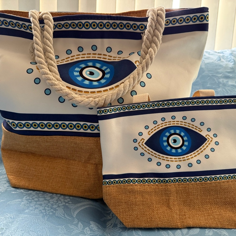 Blue Evil Eye Tote Bag Set